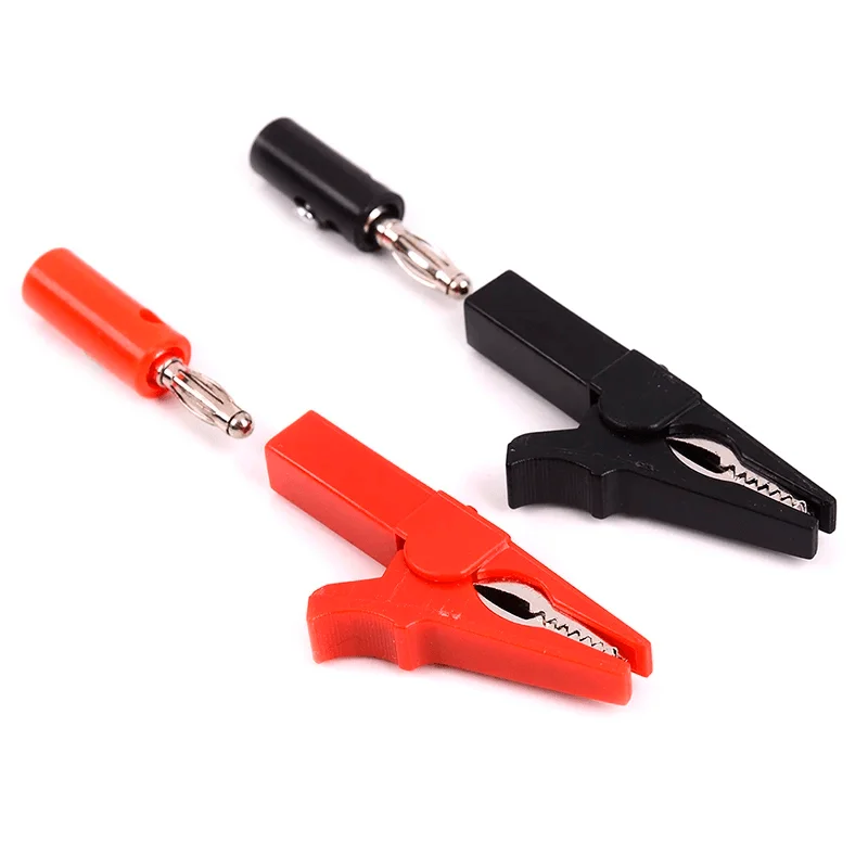 4Pcs 55mm Alligator Clip + Banana Plug - 4mm Test Probe Cable Clips (Red+Black)