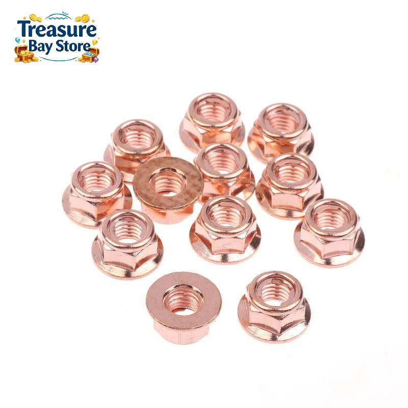 12/50Pcs M8 Copper-plated Head Stud Lock Nuts Copper Bolt Screw Bolt Screw Turbo Exhaust Stud Hex Copper Exhaust Nuts