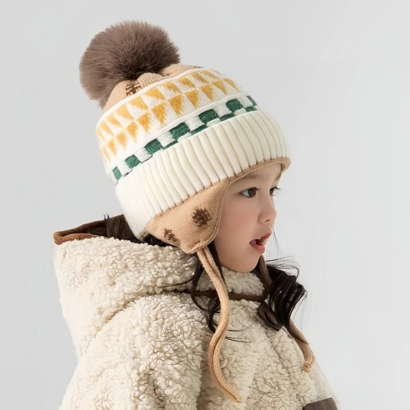 حماية الأذن قبعة صغيرة للأطفال مع غطاء للأذنين لينة دافئة بوم بوم الشتاء الدافئة محبوك قبعة للرضع طفل أطفال بنين بنات