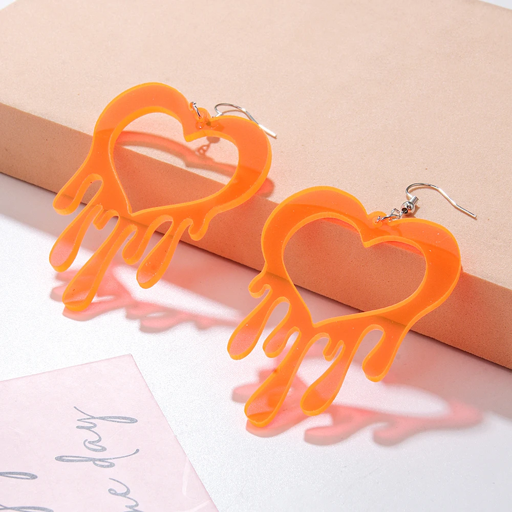 Valentine\'s Day Earings 2024 Spring Trend Heart Acrylic Earring Color Statement Earrings Clear Drop Earring for Women Girls