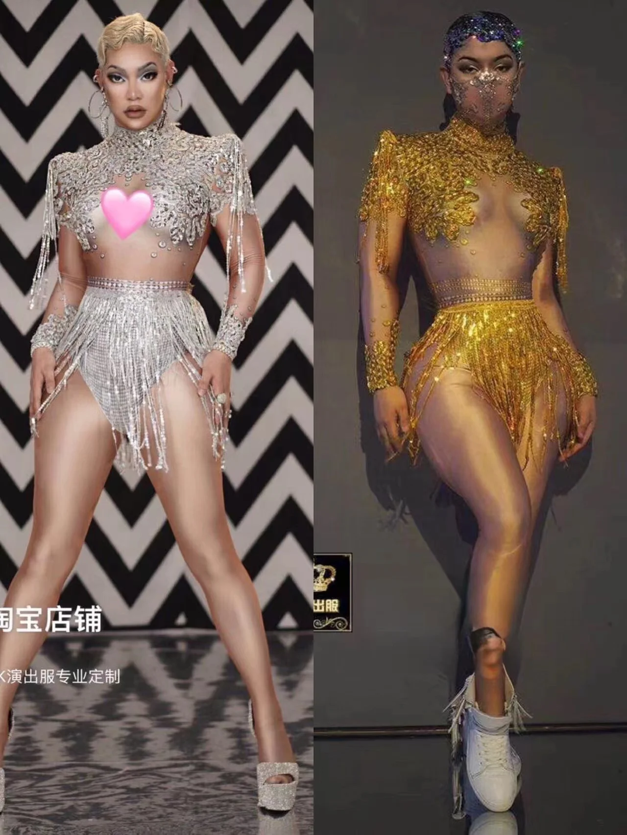 

Gold Silver Shining Full Diamond Tassel High Fork Elastic Bodysuit Nightclub Bar Female Singer Dance Stage Performance Outfits