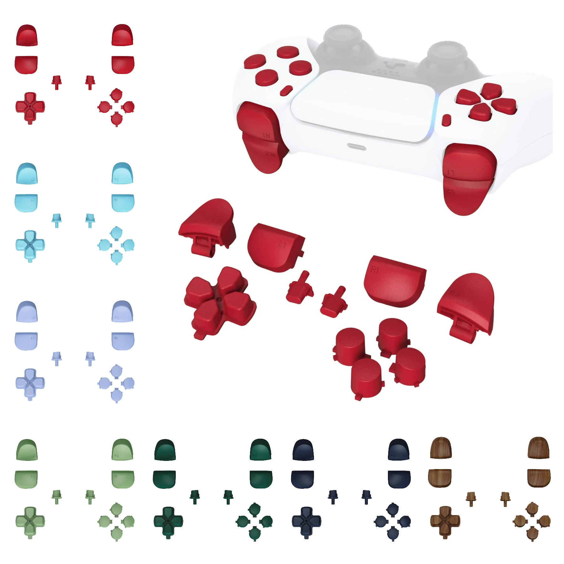 

eXtremeRate Replacement Full Set Buttons D-pad R1 L1 R2 L2 Triggers Share Options Face Buttons, for PS5 Controller BDM-010 & 020