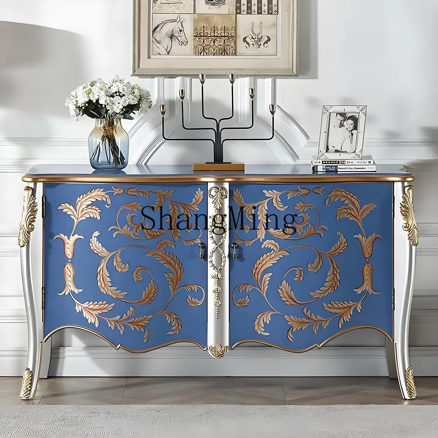 

CL painted solid wood porch cabinet neoclassical carved corridor aisle decorative storage villa dining side cabinet