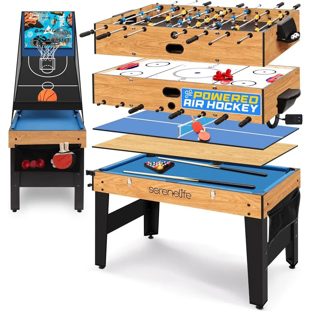 

48" 6-in-1 Multi-Game Electric Air Hockey, oosball Soccer, Pool, Ping Pong, Basketball, Table Tennis Ping Pong, ull-Size Game Ta