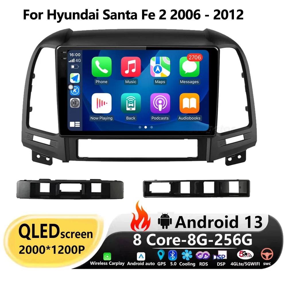 

Android 13 For Hyundai Santa Fe 2 2006 - 2012 Car Radio Multimedia Video Player Navigation QLED 2K 4G LET No 2din 2 din BT Tools