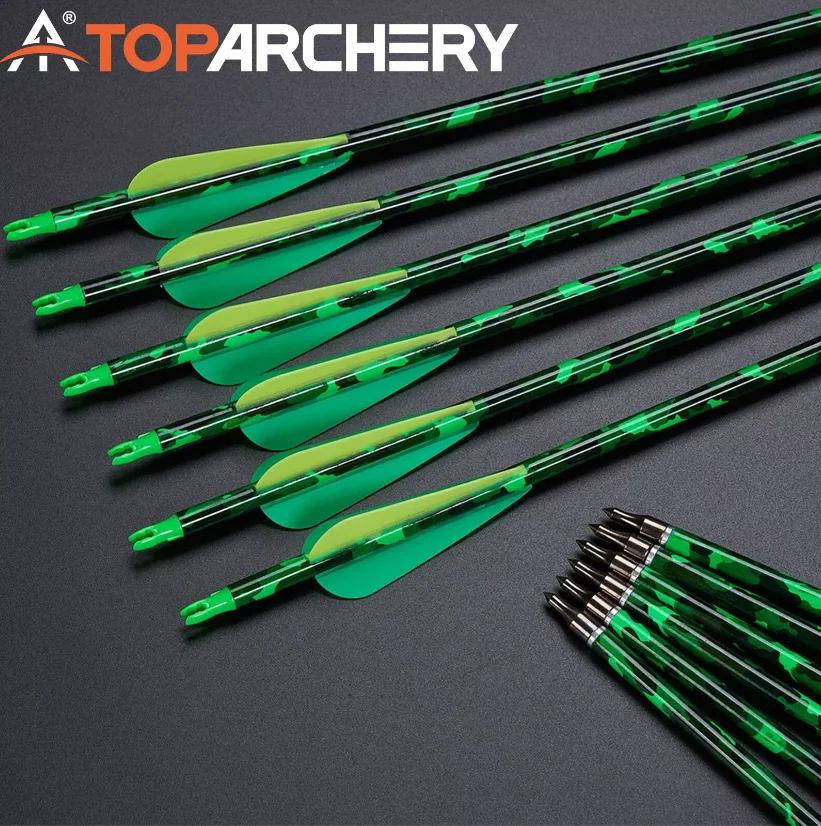 

Toparchery 31.5 Inch Spine 500 Carbon Arrows Green Camouflage Shaft Target Shooting For Recurve Compound Bow Archery Arrows ﻿