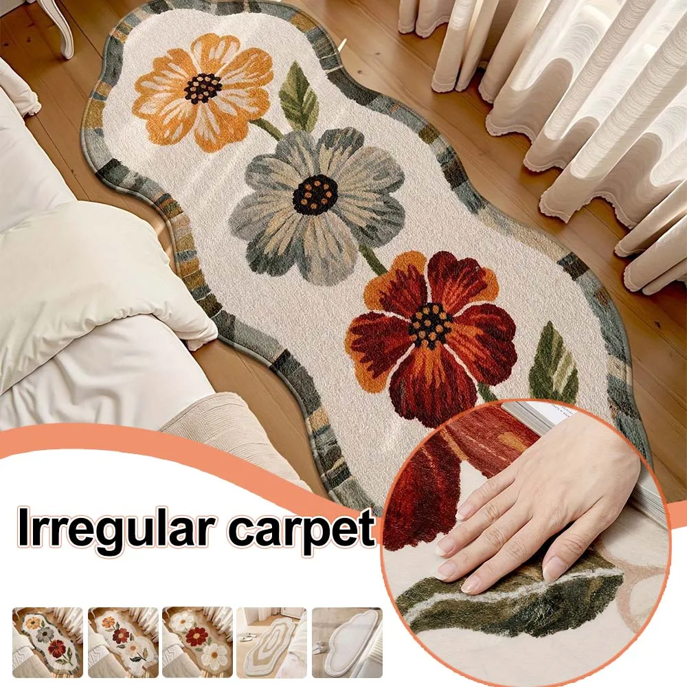 

Irregular Bedroom Side Carpets Plush Floral Area Rugs Soft Fluffy Mat for Bedroom Living Room Home Decor Bay Window Blanket 카페트