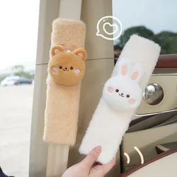 Fundas de cinturón de seguridad de oso de dibujos animados de pelo de conejo para coche, automático Universal cinturón de seguridad, protección de hombro, accesorios interiores de coche, nuevo