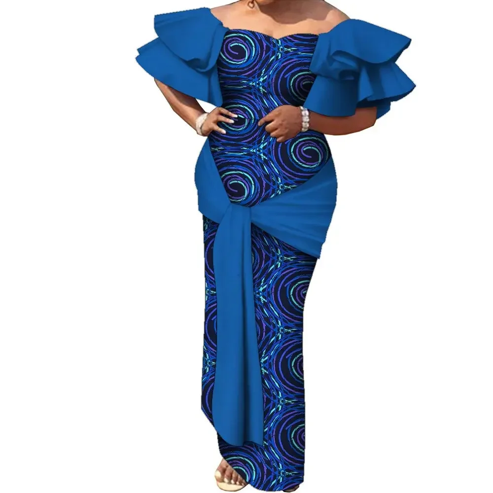 

African Tradtional Dresses for Women Flare Sleeve Dashiki Party Dress Ankara Elegant Lady African Clothes Evening Gown Wy1940