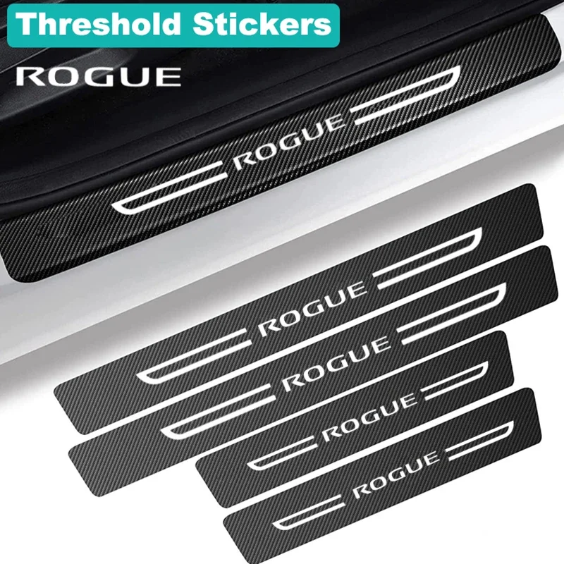 Car Front Rear Door Bumper Protect Decals Decoration for Nissan Rogue Badge Door Sill Scuff Plate Film Carbon Fiber Stickers