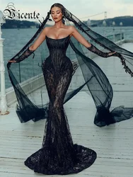 VC Black Lace Wedding Dress With Veil Women Special Event Strapless Long Sleeves Elegant And Pretty Gowns