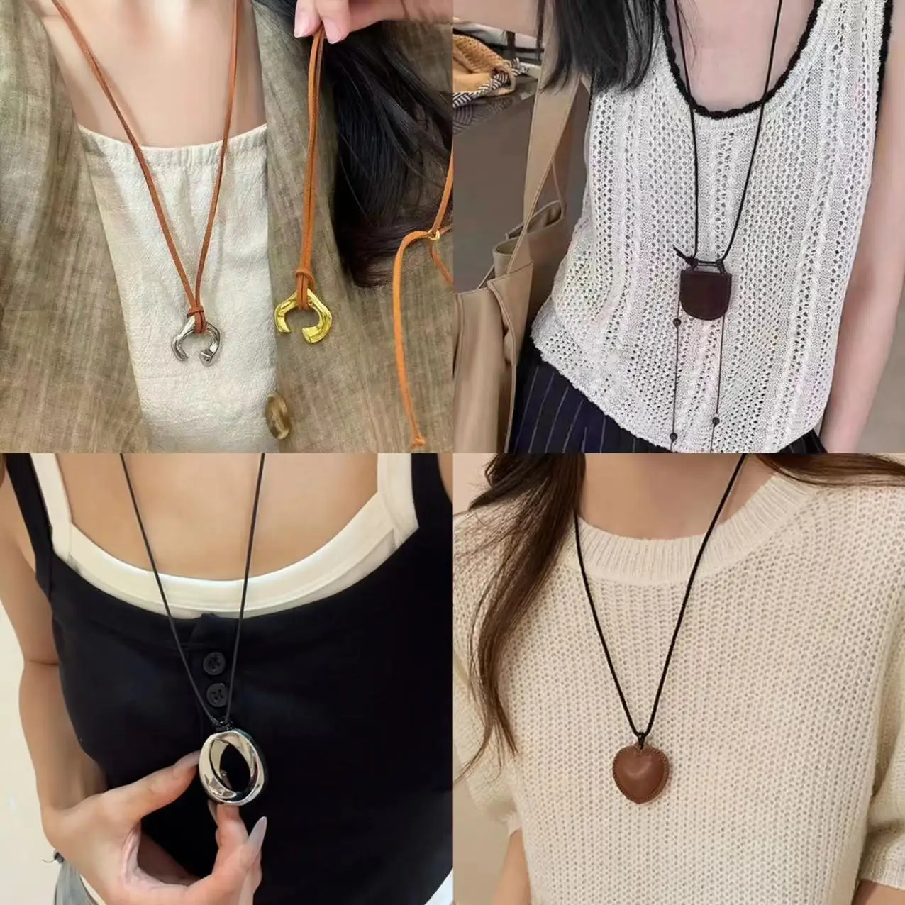 

Artificial Leather Rope Small Bag Necklace Fashion Versatile Crescent Sweater Chain High-end Jewelry Women