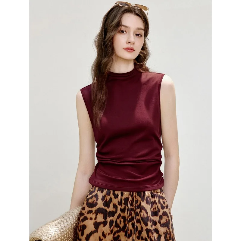 

Women Summer New Wool Collar Sleeveless Shoulder Top Casual T-shirt