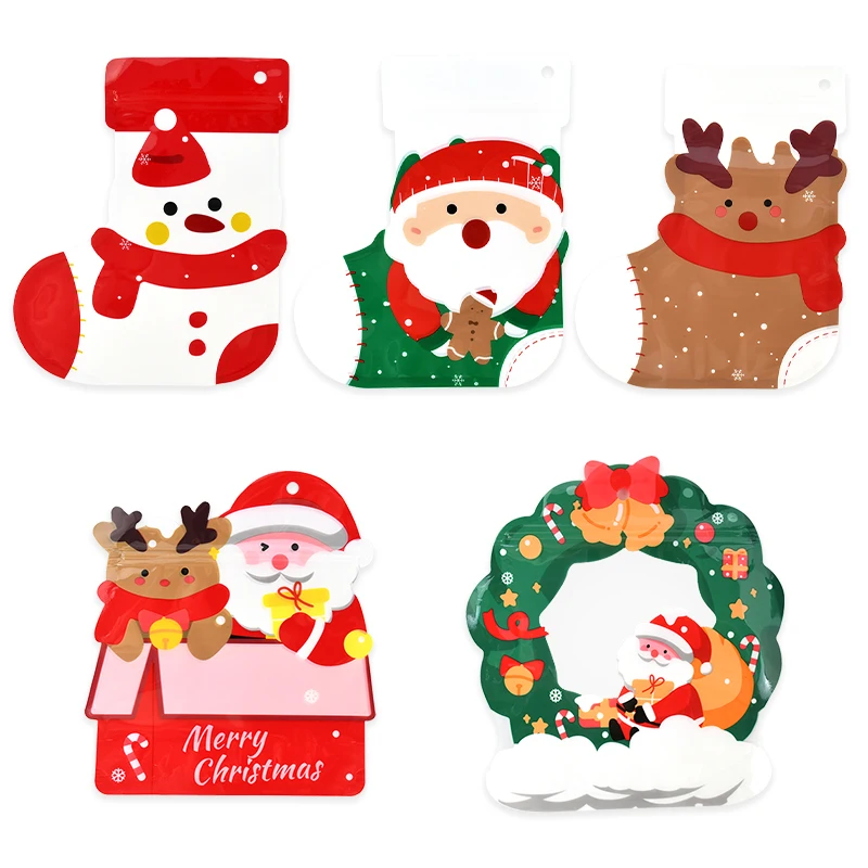 5Pcs Christmas Candy Bags Xmas Socks Ziplock Packaging Bag Christmas Party Decor Pouches New Year kids Gifts 2025 Navidad Noel