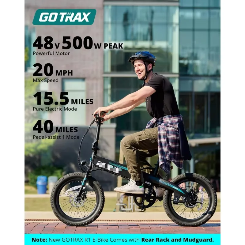 دراجة QGotrax مقاس 20 بوصة قابلة للطي مع بطارية 40 ميل (Pedal Assist1) بواسطة بطارية 48 فولت، طاقة 20 ميجا في الساعة بقدرة 500 وات، دراجة كهربائية للبالغين