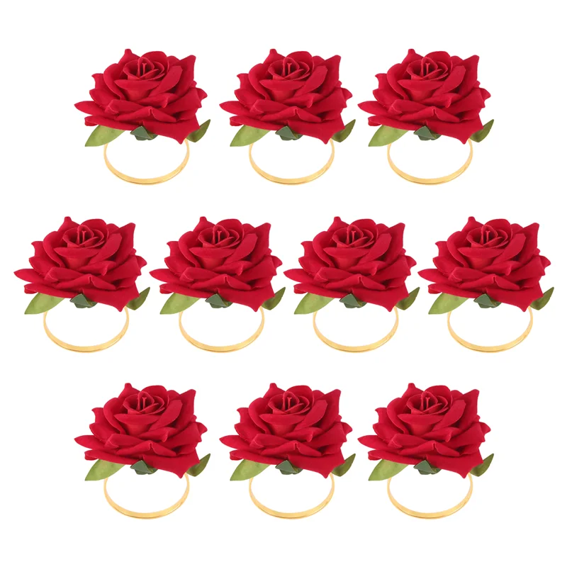 

AK25-10Pcs Red Rose Shape Towel Buckle Napkin Ring Wedding Party Valentine's Day Hotel Table Decor Napkin Holder