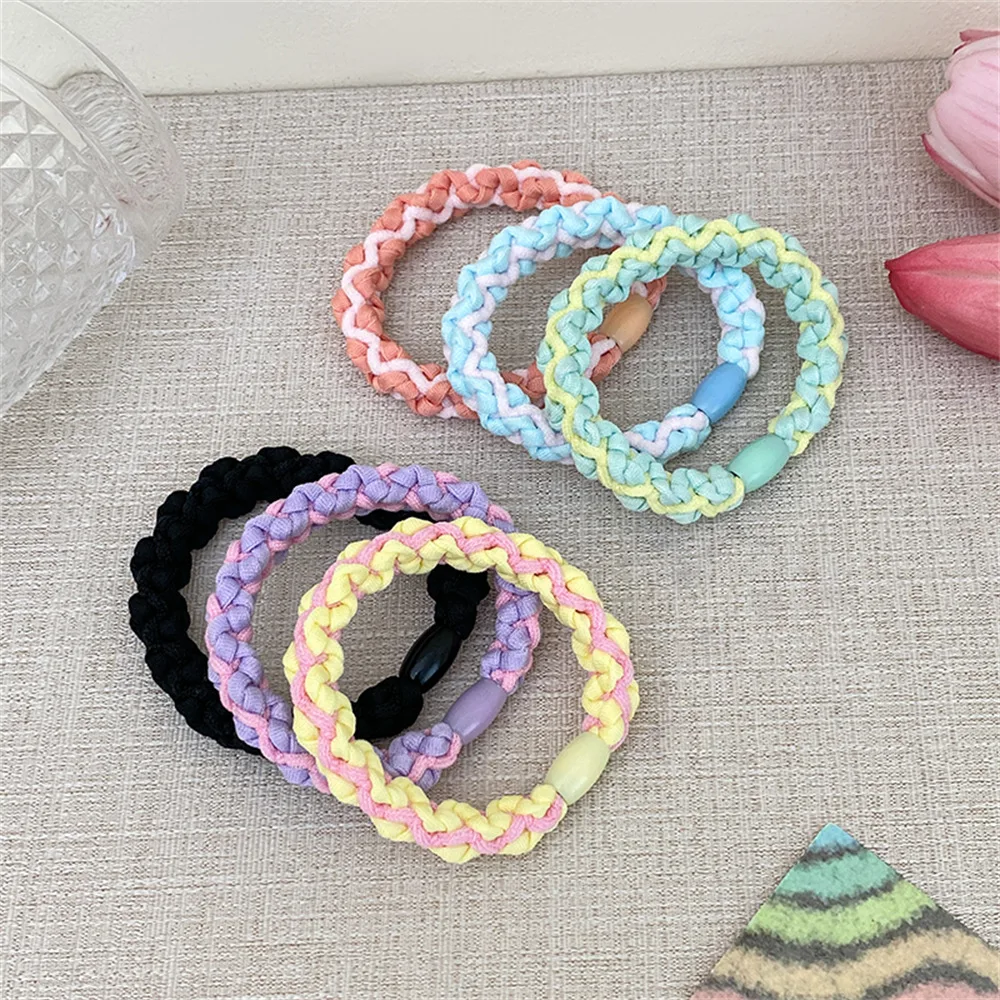 Dopamine Colorful Hair Ring Fabric Fried Dough Twists Braid Women's Hair Binding High Elastic Hair Rope Sweet Hair Ornament