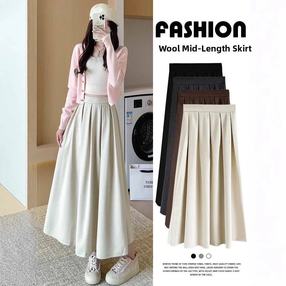 

Юбка А-силуэта с высокой талией, плиссированная, в клетку, больших размеров, осенне-зимняя, новая модель, стройнящая, длинная, расклешенная, для прогулок по городу