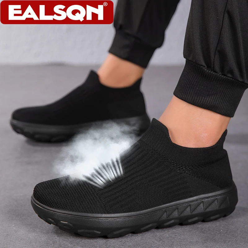 Zapatos deportivos informales para hombre, zapatillas ligeras transpirables, zapatillas de malla para exteriores, zapatos negros sin cordones para caminar, talla 36-47