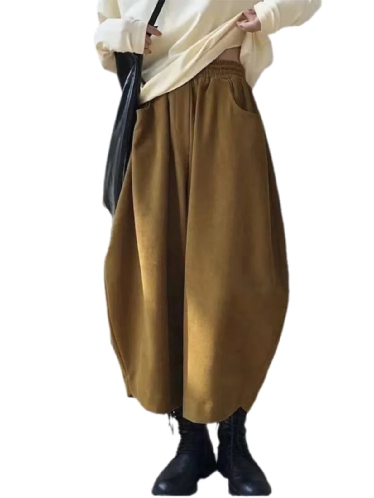 المرأة فضفاضة واسعة الساق الجزرة السراويل مرونة الخصر عادية تسع نقاط الحريم القديمة أبي السراويل الخريف الشتاء التخسيس فضفاضة تناسب #5