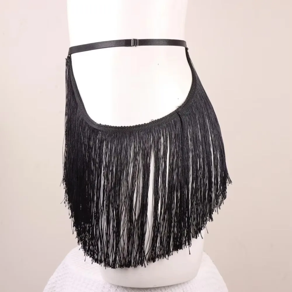 신상 조절 가능한 프린지 벨트 스커트 블랙 엘라스틱 웨이스트 하네스 부드러운 가죽 댄스 벨트