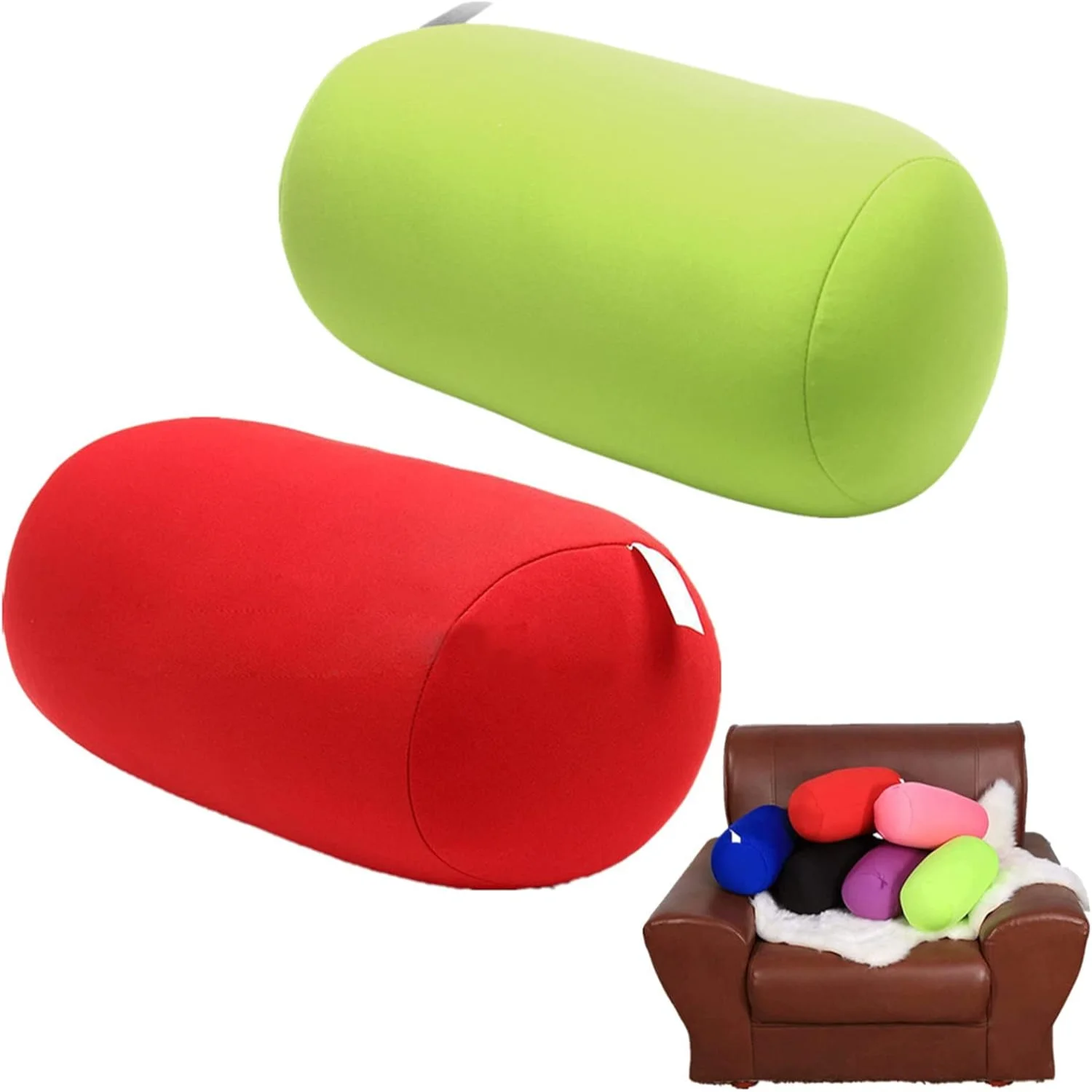 

2Pcs Cylindrical Comfortable Roll Microbead Jelly Bean Bed Tube Cushion for Head, Neck, Back Vibration pads Felt pads