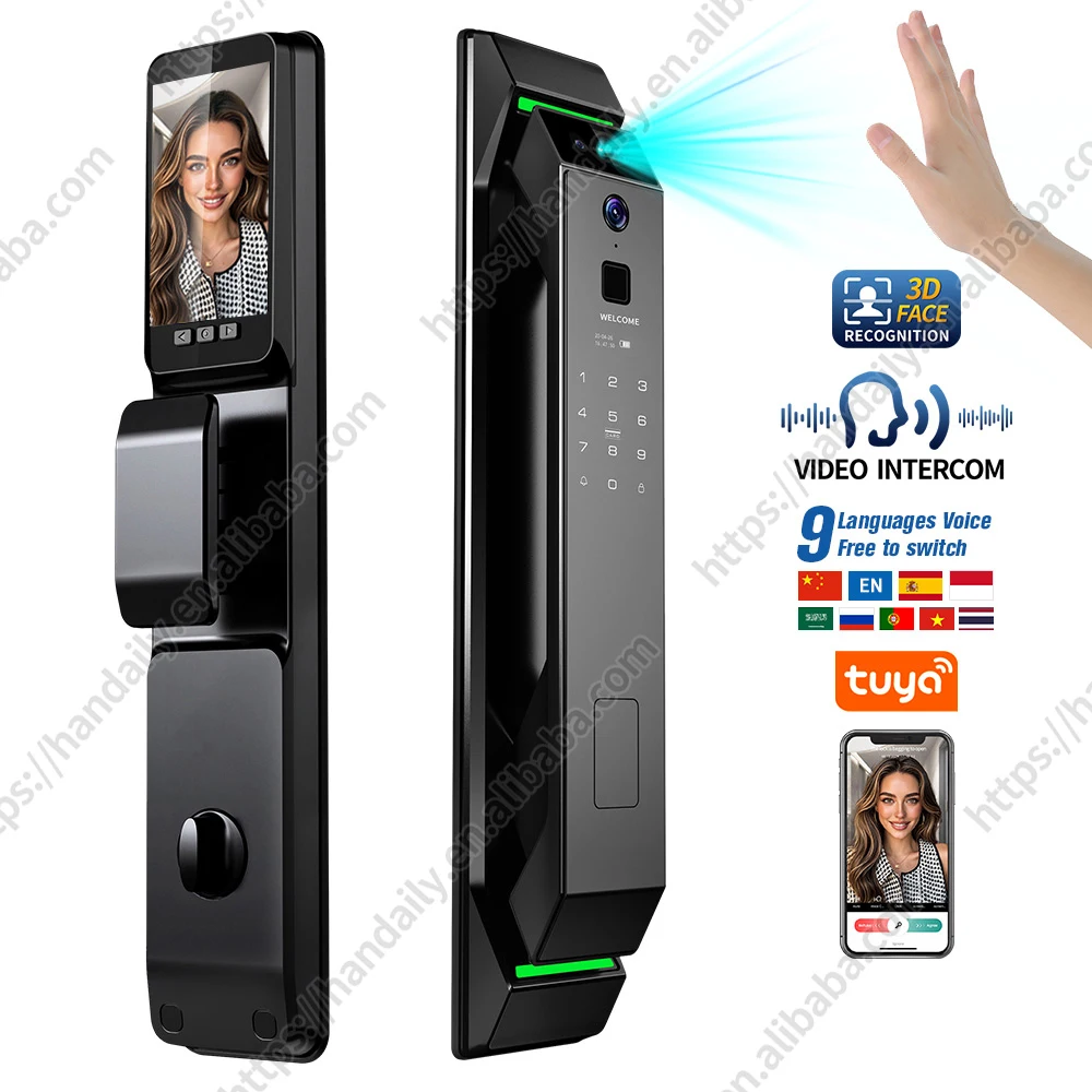 

3D facial recognition visual intercom door lock with fingerprint password smart door lock fingerprint card palm unlock