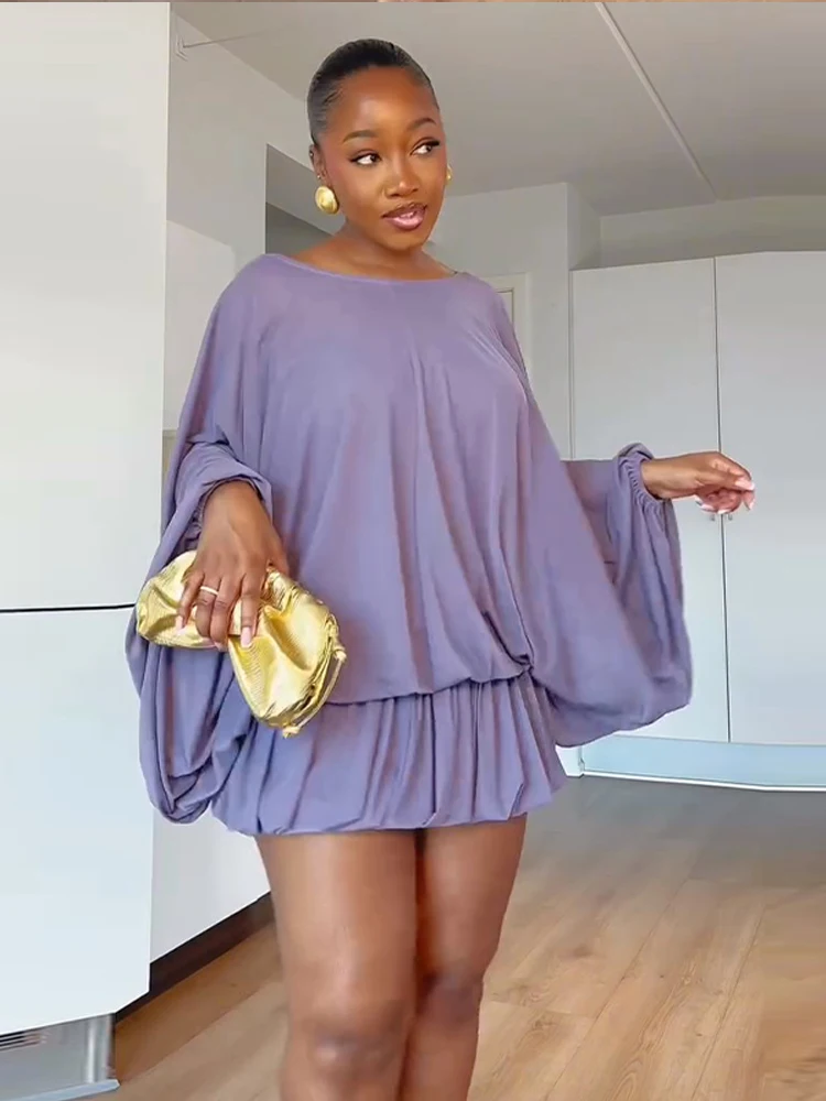 Nouvelle Robe Courte Plissée Sexy Dos Nu pour Femme, Col Rond, Manches Chauve-Souris Amples, Robes d'Été 2026 pour Vacances et Fêtes, Vestidos