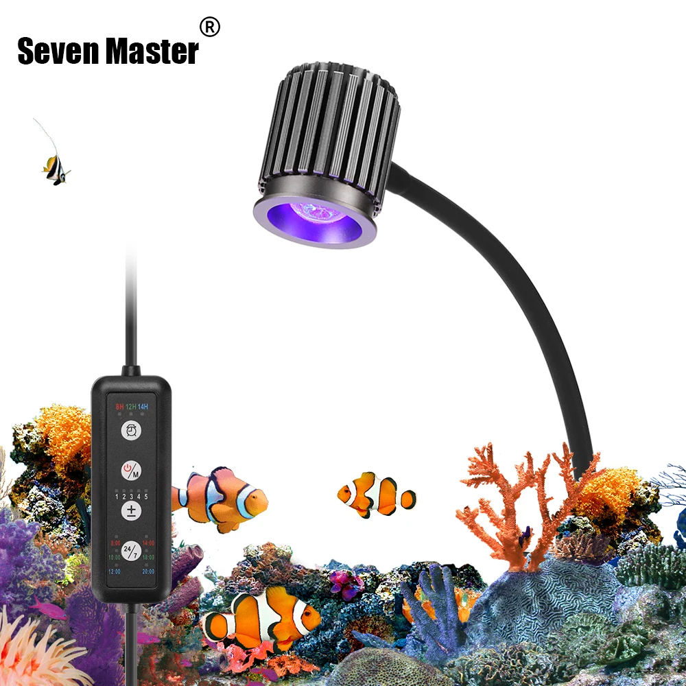 LED Aquarium Light Full Spectrum Reef Coral Lamp UV Dimmable Timer 24/7 Mode Fish Tank Clamp Light 8W 12W