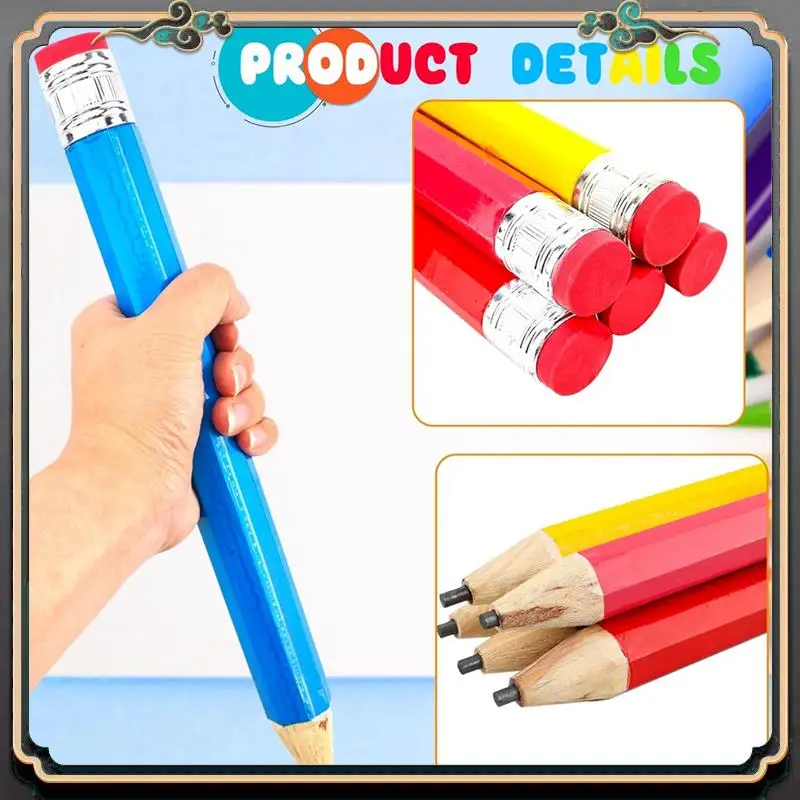 

ASMA-5 Pack 14-дюймовые деревянные карандаши Jumbo с крышкой, забавная новинка, вдохновляющие гигантские деревянные карандаши для детей