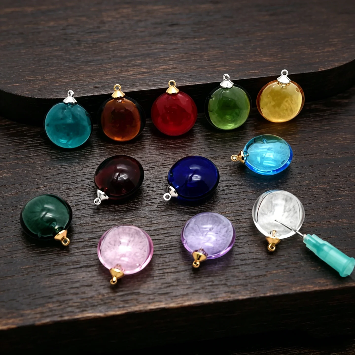 Empty Refillable Oblate Color Diffuser Perfume Glass Bottle Necklace Pendant, with Metal Cap – Glass Vial for DIY Jewelry Making