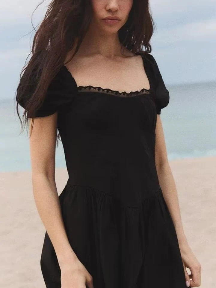 Frühling 2025, sexy Spitze, Seide, quadratischer Kragen, ort Dr, Damenmode, Neuankömmling, Ele-Matte, Sle, Polyesterfaser