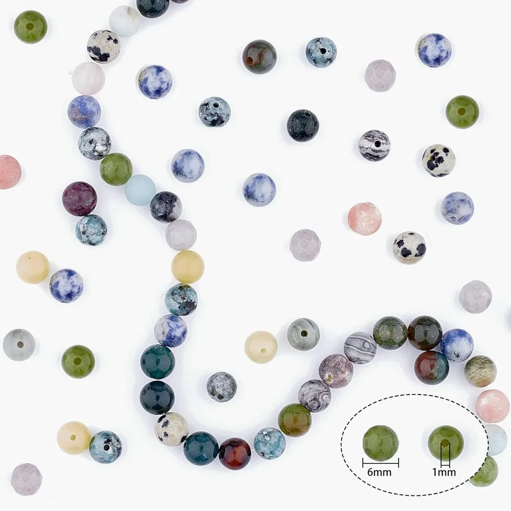 Perles de Pierres Précieuses Naturelles de 6mm, 1 Boîte, Environ 750 Pièces, pour Travaux Manuels, Bijoux de Direction