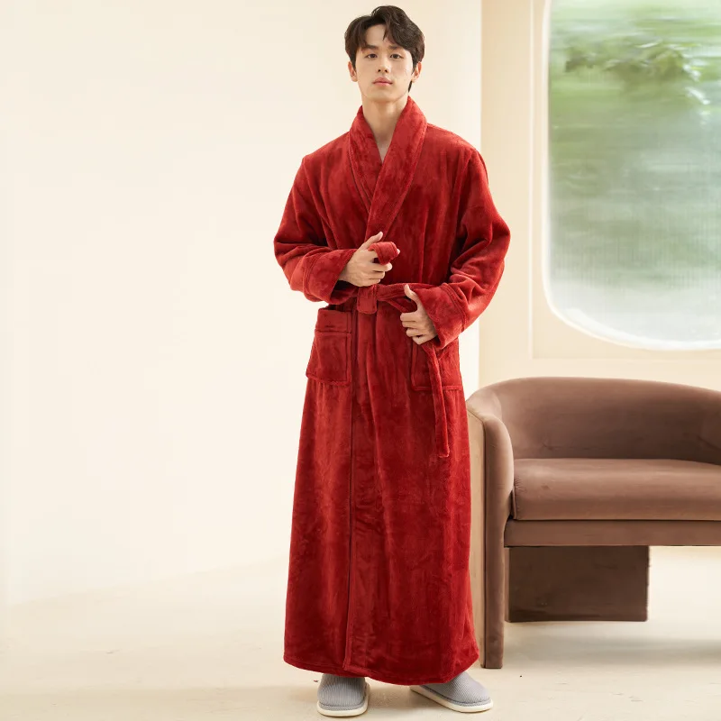 Couple Women Men All Season Sleepwear Kimono Gown Two Side Flannel and Thick Flannel Nightgown Casual Long Sleeve Home Clothes