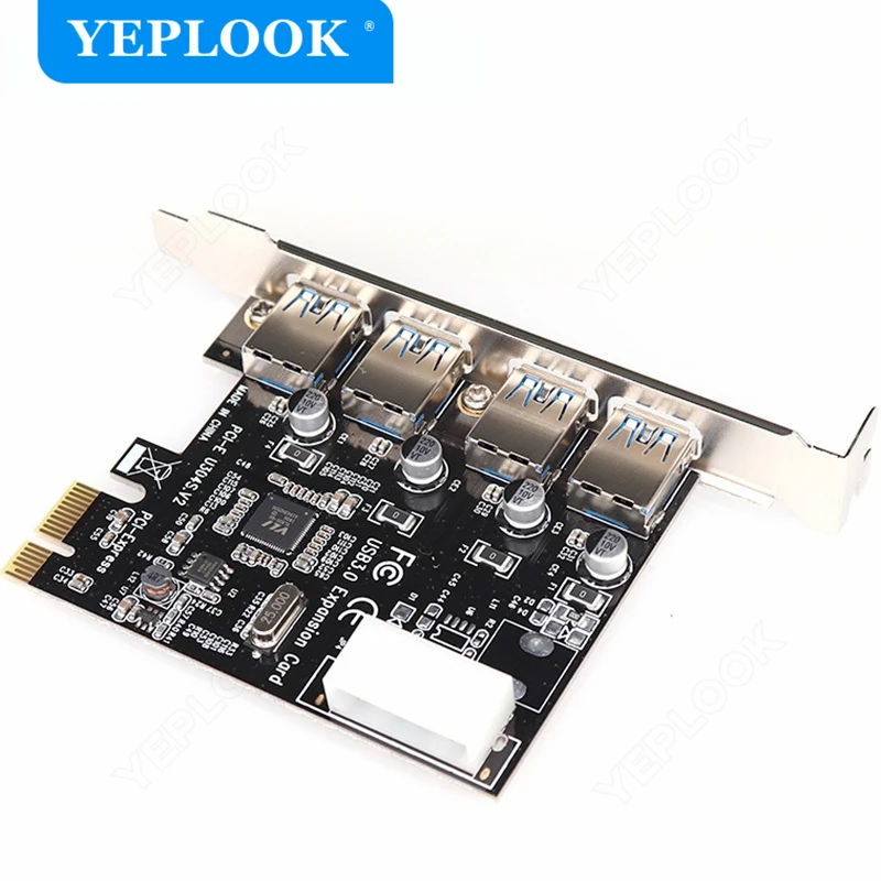 PCIe 1x to 4 Port USB3.0 Expansion Card 4Pin Power Connector PCI Express Adapter USB 3.0 Hub High Speed 5Gbps Chipset NEC720201