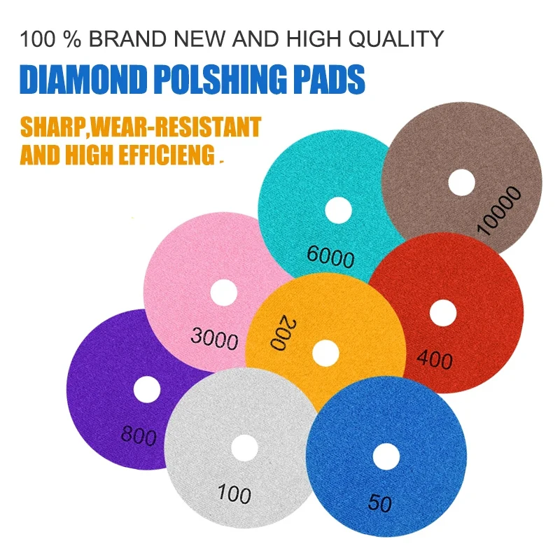 CMCP 1 قطعة لوحة تلميع الماس 4 بوصة 100 مللي متر رطب/جاف للخرسانة حجر الرخام طحن الرملي القرص مجموعة 50-10000 حصى
