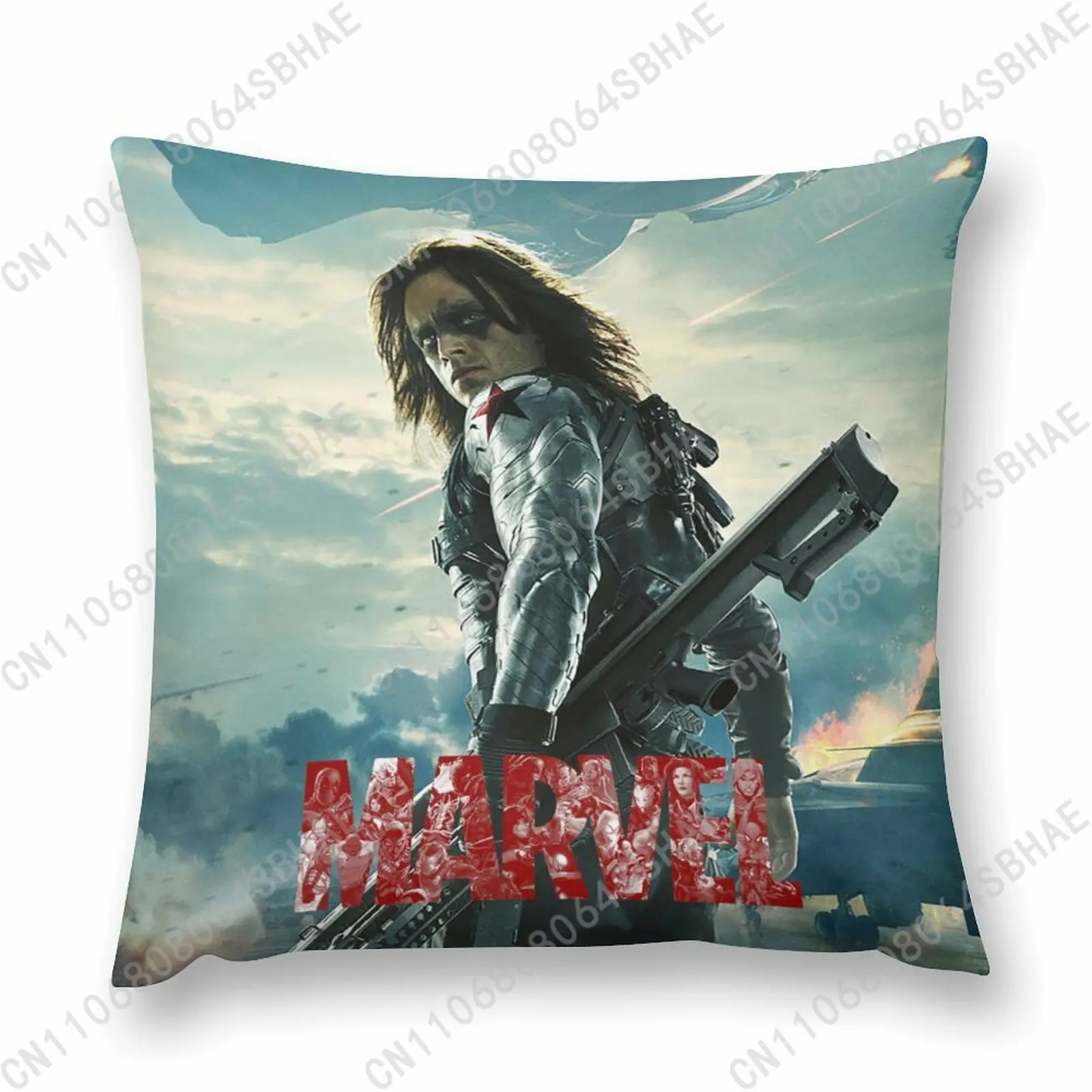

Marvel Bucky Barnes Custom Pattern Short Plush Pillow Cover Soft Short Fur Cushion Living Room Personalized Decor Cosplay