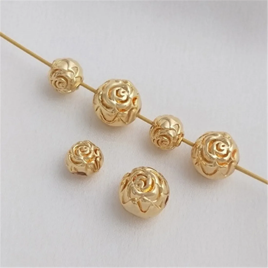 

14K Gold Wrapped Rose Round Bead, Through-hole Separated Bead, Handmade Beaded, DIY Bracelet, Necklace Jewelry, Loose Accessorie