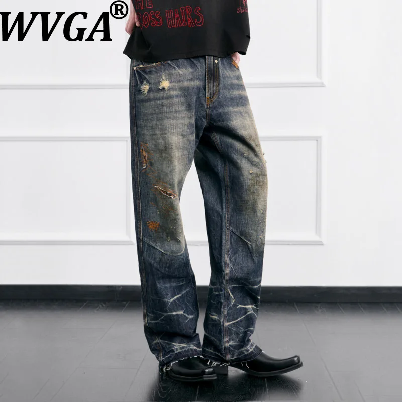 

WVGA, весенне-осенние новые мужские рваные джинсы, прямые джинсовые брюки в стиле ретро, уличный шик, модный повседневный дизайн W11890