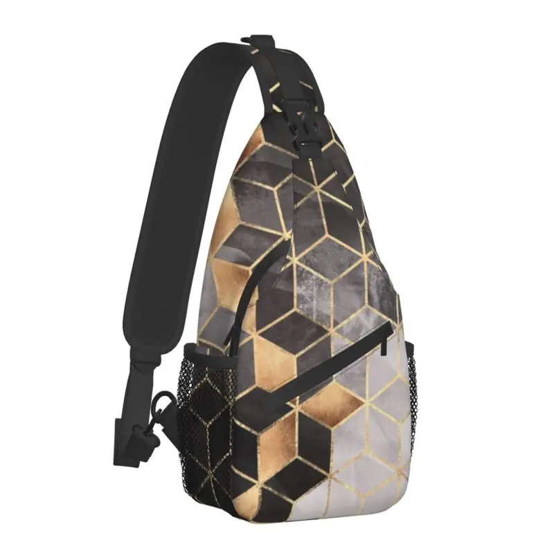 Fashion Smoky Cubes Geometry Crossbody Sling Backpack Men Abstract Geometric Pattern Shoulder Chest Bags for Hiking