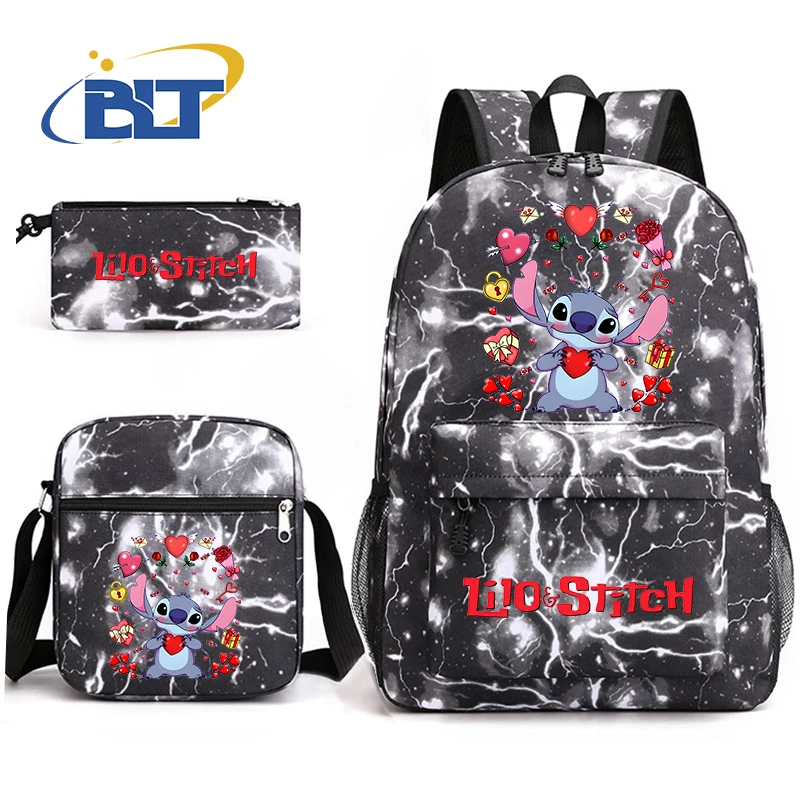 Stitch Impresso Mochila Set, Bolsa Escolar Estudante, Bolsa de Ombro, Lápis, Kids Gift, 3 Pcs