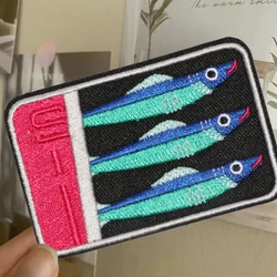 1PC Sardines Tin Embroidered Patch Iron On Sew On Patches For Clothing Cap Bag Jacket DIY Gift Funny Badge With Hot Adhesive