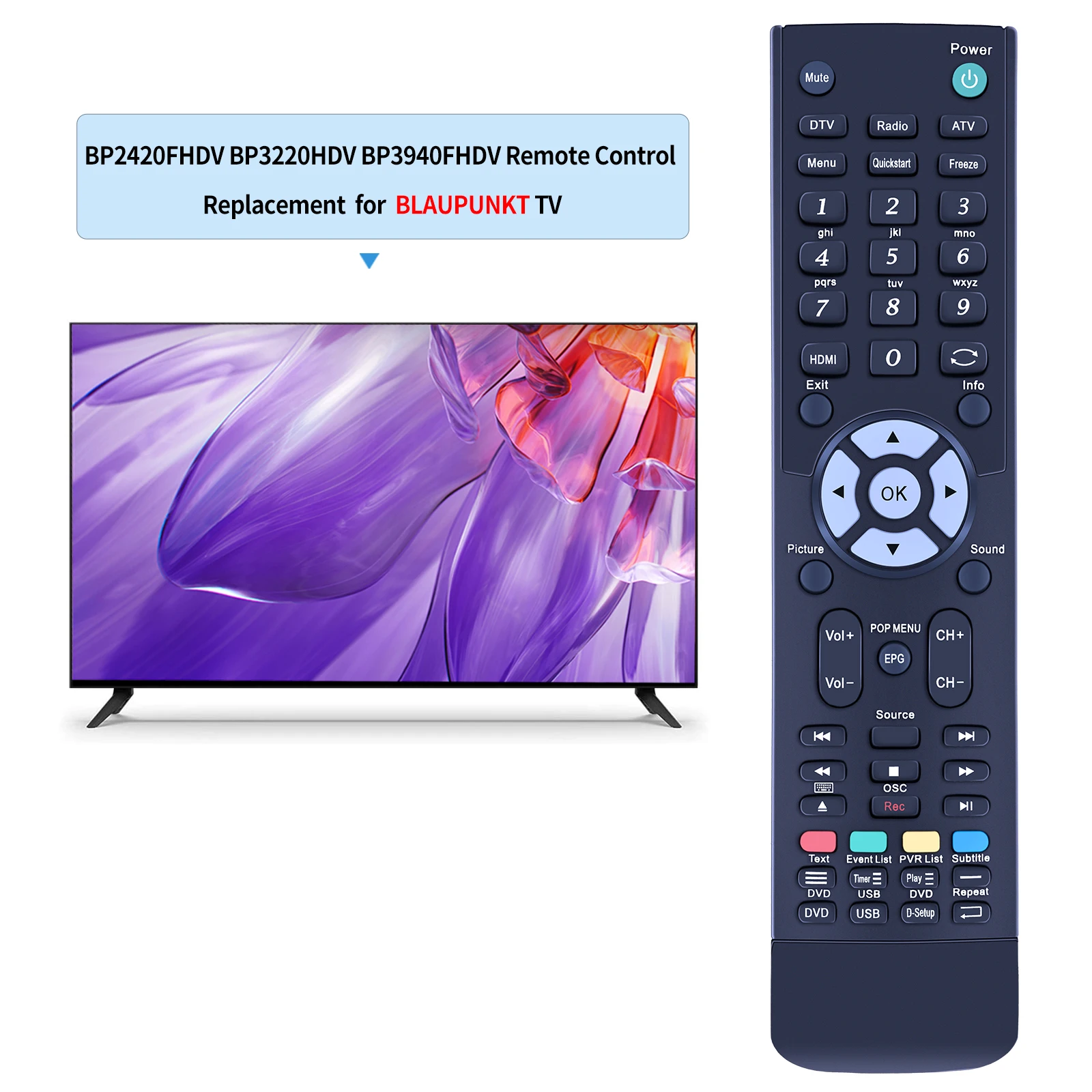 รีโมทคอนโทรลสำหรับทีวี blaupunkt BP2420FHDV BP3220HDV BP3940FHDV BP2220HDV BP2820/2830/3230HDV