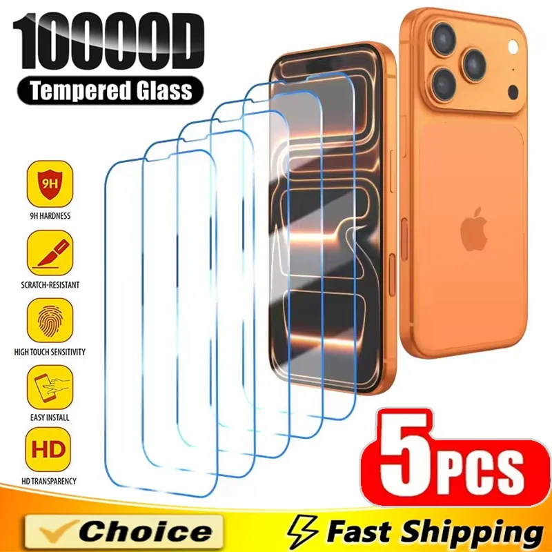 

5Pcs Tempered Glass For iPhone 17 16 15 14 11 12 13 Pro Max Screen Protector For iPhone Air XR X XS 16 15 Plus Protective Glass
