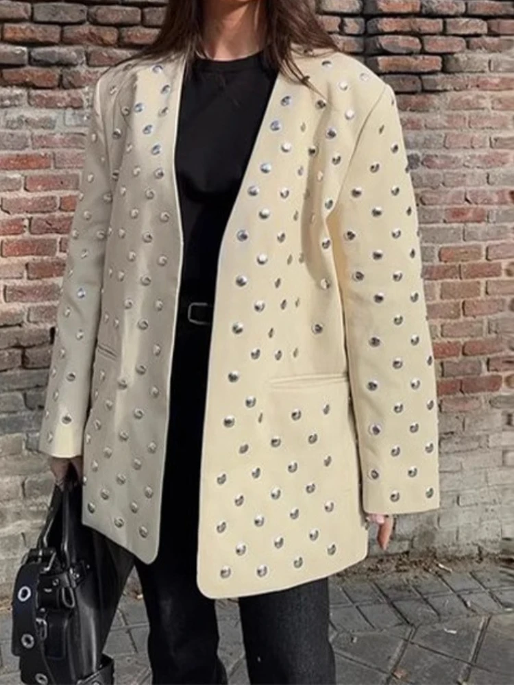 

Spring/Summer 2025 New Off-white Elegant Deep V-rivet Women's Suit Jacket Jacket Women Blazer Women Women Clothing
