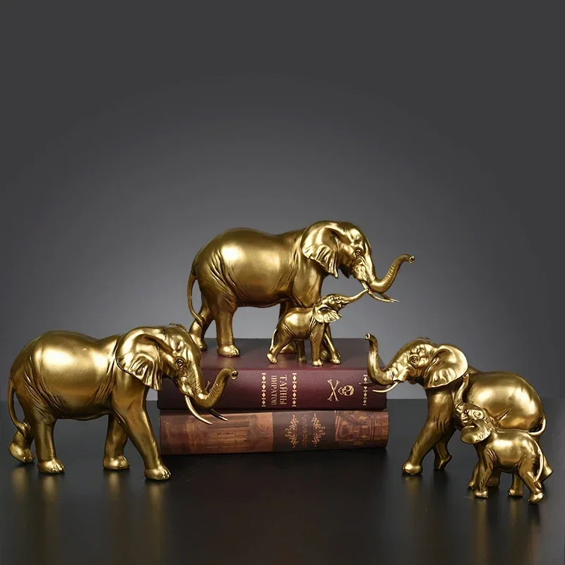 

Home Decor Golden Elephant Sculptures Modern Novelty Living Room Cabinet Ornament Tabletop Decorations Resin Animal Crafts Gifts