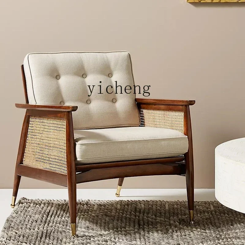 Zz كرسي أريكة فردي من الخشب الصلب من الخيزران بتصميم عتيق B & B لغرفة المعيشة وغرفة المعيشة كرسي خلفي للترفيه