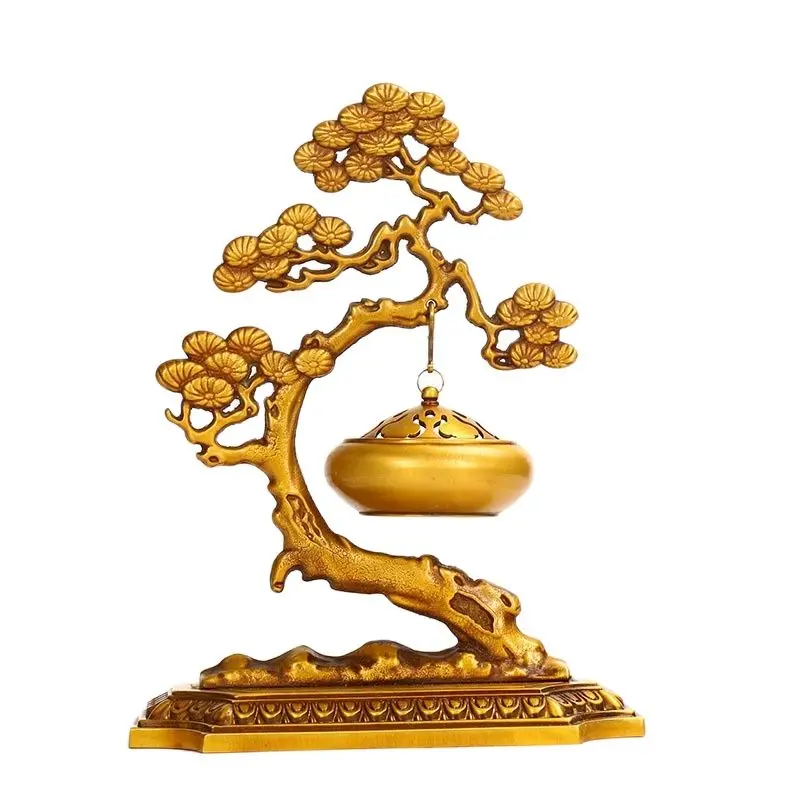 Pine Tree Incense Burner Metal Handicrafts Antique Hanging Incense Burner Home Office Decorations Copper Ornaments