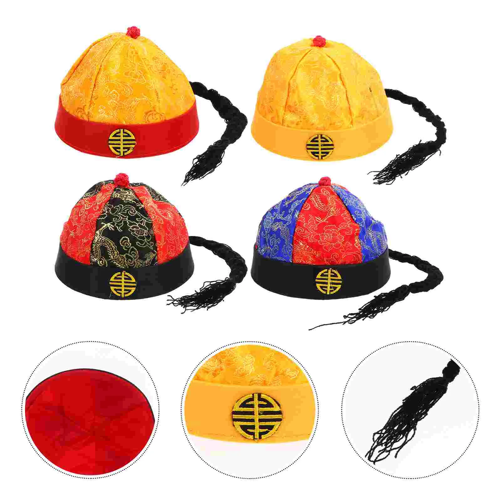 4 Pcs Infant Cap Retro Prince Hat Braids Bonnet Vintage -wears Chinese Style Hats Fabric Creative Performance Baby Boy