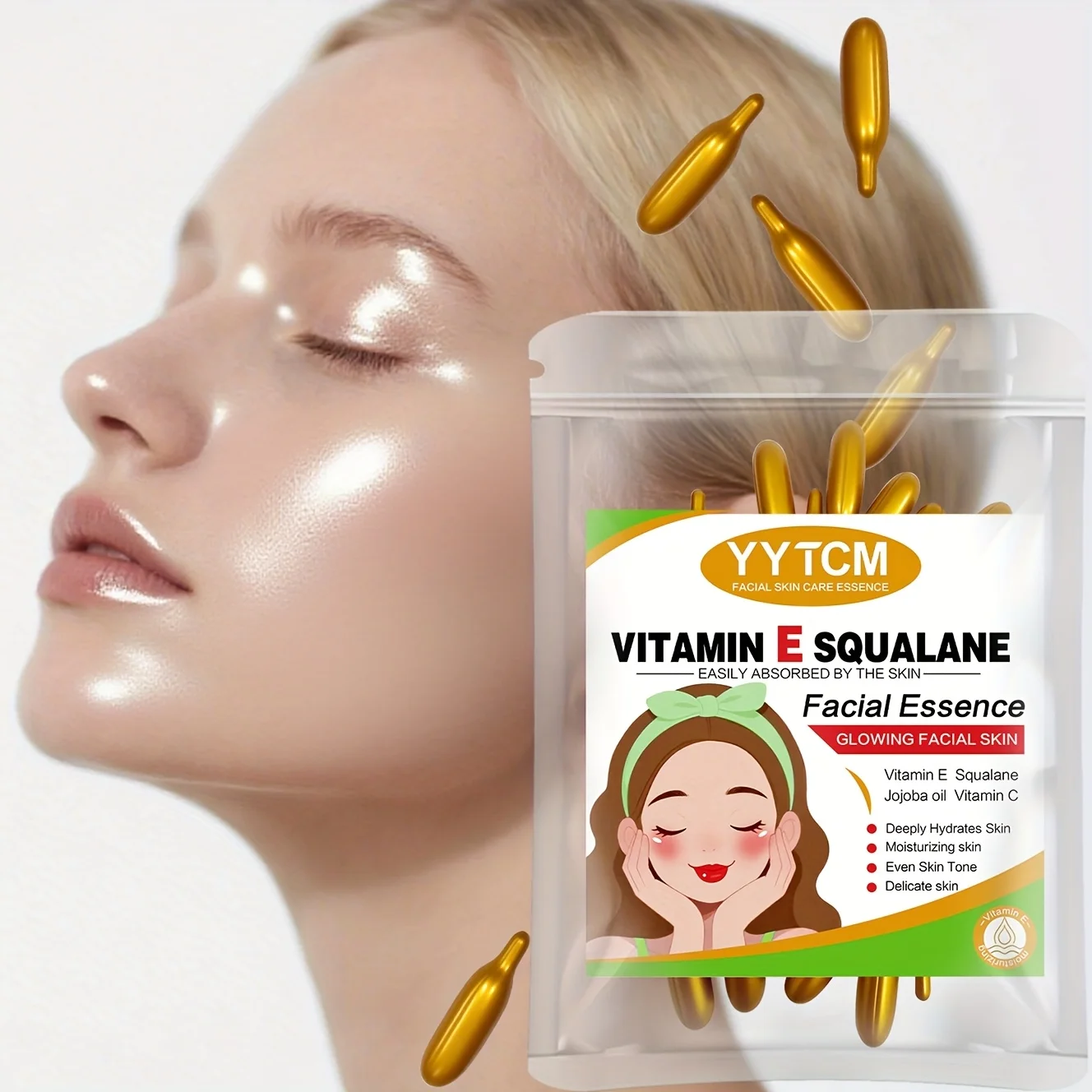 Esencia de cápsula hidratante profunda de vitamina E, esencia de piel hidratante profunda y iluminadora (0,4gx30 cápsulas)/bolsa -1 bolsa